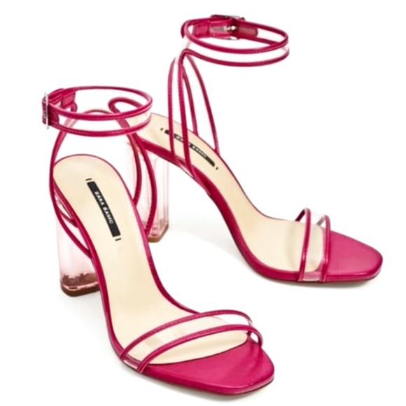 Zara Shoes - ZARA LUCITE PINK STRAPPY BLOCK HEEL